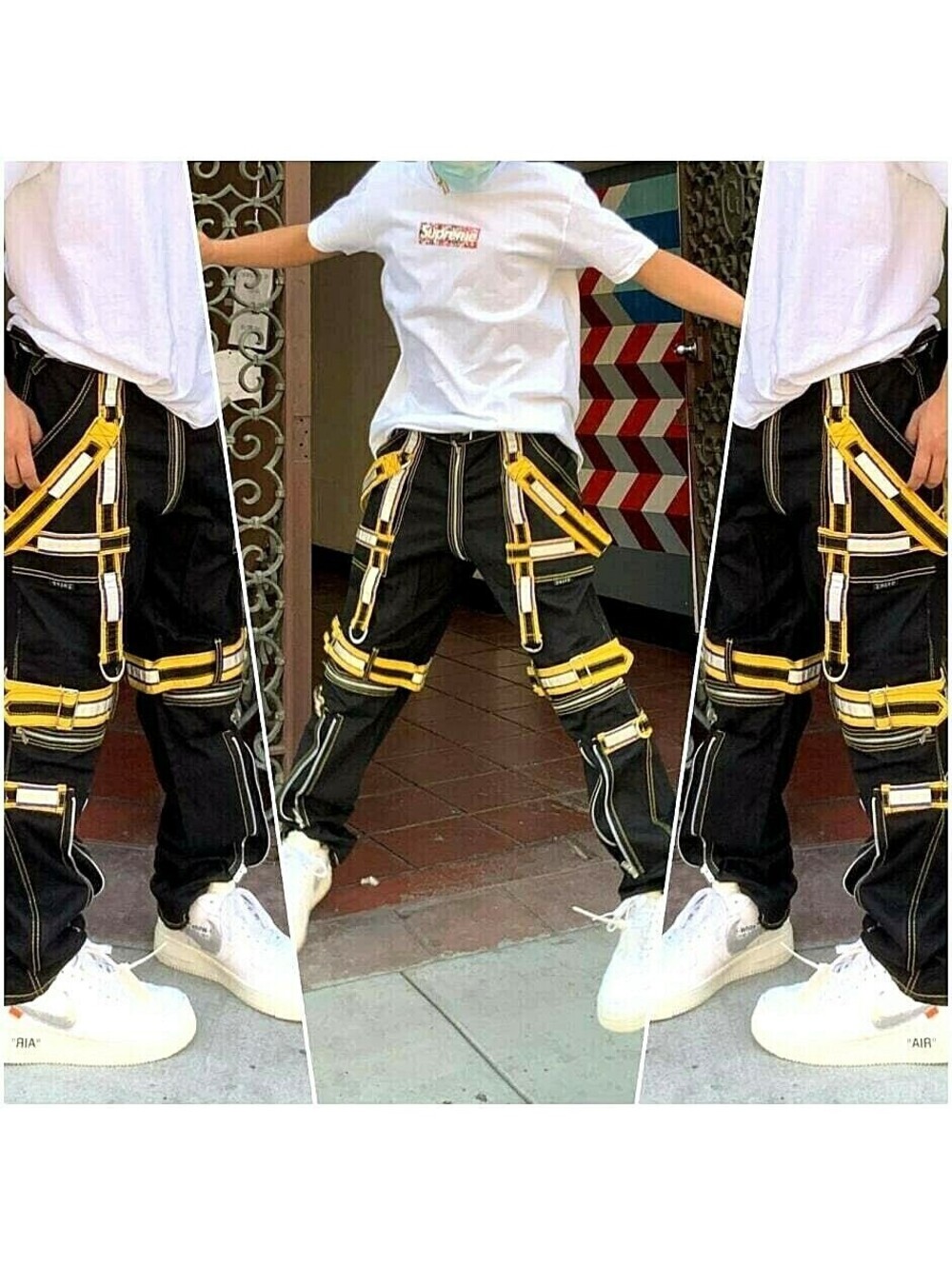 Men's Black | Yellow Straps Fashion Pants